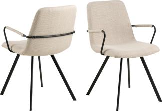 AC Design Furniture Selda Esszimmerstühle mit Armlehnen 2er Set, Polsterstühle in Beige mit Schwarzen Stahlbeinen, Küchenstühle, Esszimmermöbel, B: 55,5 x H: 85 x 50,5 cm