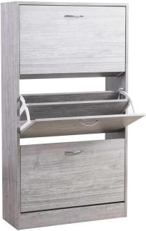 BAKAJI Platzsparender Slim 2 Grau Schuhschrank mit 3 Türen und Schuhablagen mit doppelter Tiefe aus Holz 63 x 24 x 115 cm, Holzwerkstoff
