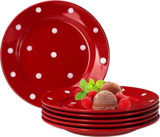 Emily 6er Set Kuchenteller rot-weiß gepunktet rund Ø200mm Steingut Teller rund Dessertteller