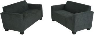 Sofa-Garnitur Couch-Garnitur 2x 2er Sofa Lyon Stoff/Textil ~ anthrazit-grau