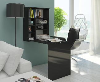 Domando Sekretär Orbetello Modern Breite 60cm, ausklappbare Schreibtischplatte, Hochglanz in Schwarz Matt und Schwarz Hochglanz