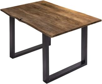 SAM Esszimmertisch 120x80 cm Billy, echte Baumkante, Esstisch aus Akazienholz massiv + nussbaumfarben, Baumkantentisch mit U-Gestell Schwarz