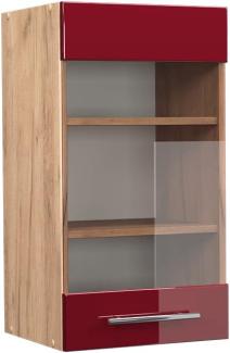 Vicco Küchenschrank Küchenmöbel Fame-Line modern Küche Einbauküche Küchenzeile Blende Unterschrank Hochschrank Hängeschrank Hochglanz (Eiche-Rot, Hängeglasschrank 40 cm)