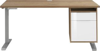 Schreibtisch "5515" aus Spanplatte / Metall in Metall platingrau - Riviera Eiche mit einer Schublade und einer Tür. Abmessungen (BxHxT) 150x120x80 cm