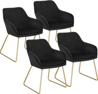 WOLTU Esszimmerstühle BH246sz-4 4er Set Küchenstühle Wohnzimmerstuhl Polsterstuhl Design Stuhl mit Armlehne Gestell aus Metall Gold Beine Samt Schwarz