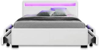 Home Deluxe Polsterbett 'Nube' mit LED-Beleuchtung und Schubladen 2x Lattenrost Weiß 180 x 200 cm