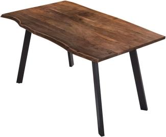 SAM Esszimmertisch 140x80 cm Laxmi, echte Baumkante, nussbaumfarben, massiver Esstisch aus Akazienholz, Baumkantentisch mit Vier Metallbeinen Schwarz
