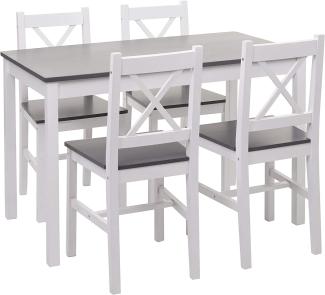 'HWC-F77' Esszimmer-Set aus vier Stühlen und einem Tisch, Massivholz weiß/grau, 86 x 40 x 42 cm/ 73 x 108 x 64 cm