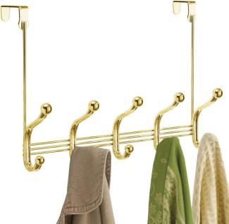 iDesign York Lyra Garderobenleiste mit 5 Doppelhaken, Türgarderobe für Jacken, Schals, Taschen, Handtücher etc. aus Metall, goldfarben