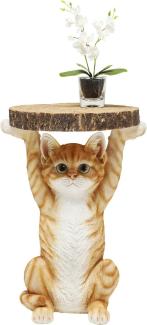 Kare Design Beistelltisch Animal Ms Cat, Ø33cm, kleiner, runder Katzen Couchtisch, Holzoptik, Tierfigur als ausgefallener Wohnzimmertisch (H/B/T) 52x35x33cm