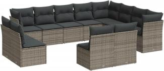 vidaXL 12-tlg. Garten-Sofagarnitur mit Kissen Grau Poly Rattan