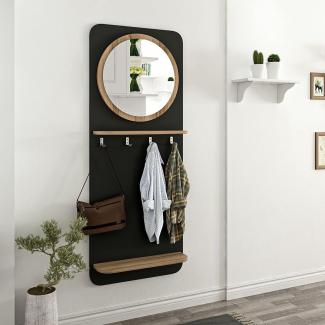 Garderobenpaneel Helsinge mit Spiegel 150x60x15 cm Schwarz [en. casa]