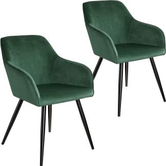 2er Set Stuhl Marilyn Samtoptik, schwarze Stuhlbeine - dunkelgrün/schwarz