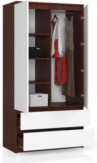 BDW Kleiderschrank 2 Türen, 4 Einlegeböden, Kleiderbügel, 2 Schubladen Kleiderschrank für das Schlafzimmer Wohnzimmer Diele 180x90x51cm (Venga/Weiß)