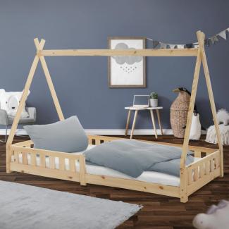 Kinderbett mit Rausfallschutz und Lattenrost 90x200 cm Natur aus Kiefernholz ML-Design