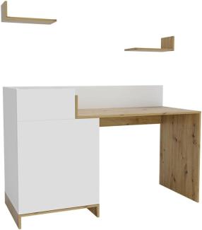 Vicco Schreibtisch Reko 150 x 96 cm, Weiß Artisan Eiche, Bürotisch mit Regale