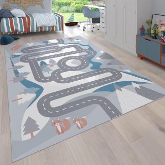 Paco Home Kinder-Teppich, Spiel-Teppich Für Kinderzimmer Straßen-Design Mit Tieren Beige, Grösse:Ø 160 cm Rund