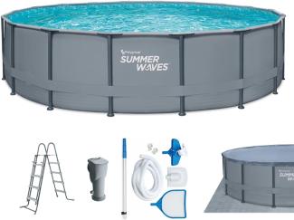 Summer Waves Elite Frame Pool | Aufstellpool rund | Komplettset | Grau | Ø 549x132 cm