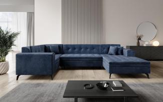 Designer Sofa Neola mit Schlaffunktion Samt Blau Rechts