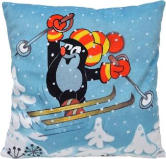 Kissen der kleine Maulwurf, Motiv Skifahrer, 30x30cm - Kinderkissen