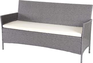 3-Sitzer Poly-Rattan Gartenbank Halden, Sitzbank ~ grau, Kissen creme