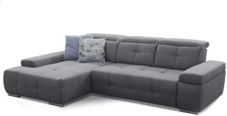 Cavadore Ecksofa Mistrel mit Schlaffunktion, L-Form Sofa mit leichter Fleckentfernung dank Soft Clean, geeignet für Haushalte mit Kindern, Haustieren, 273 x 77 x 173, grau