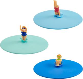 Lurch 210303 Mein Deckel Splash Girls 3er Set Glasabdeckungen aus Premium-Platin-Silikon Ø10,5cm, Blau