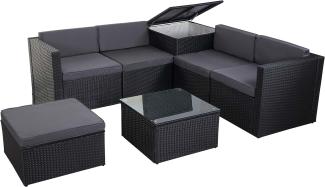 Poly-Rattan-Garnitur HWC-D21, Balkon-/Garten-/Lounge-Set Sofa Sitzgruppe, Box Staufach ~ anthrazit, Kissen dunkelgrau