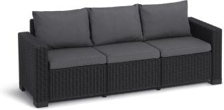 Allibert by Keter Gartenlounge Sofa California 3-Sitzer, graphit/ cool grey, inkl. Sitz- und Rückenkissen, Kunststoff, runde Rattanoptik, 199 x 68 x 72 cm