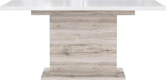 FORTE Saint Tropez Esstisch ausziehbar, Holzwerkstoff, Sandeiche Dekor kombiniert mit Weiß Hochglanz, 90 x 160 x 76,6 cm