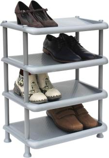 DanDiBo Schuhregal Kunststoff 93873 Stapelbar Schuhablage Offen Schuhständer mit 4 Ebenen Grau Schuhschrank
