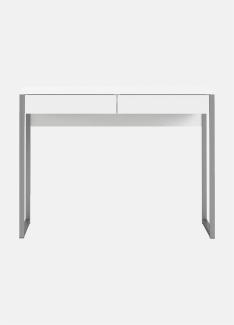 Dmora Linearer Schreibtisch mit zwei Schubladen, weiße Farbe, Maße 101 x 76,5 x 40 cm