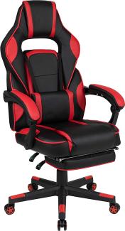 Flash Furniture Gaming Stuhl mit hoher Rückenlehne – Ergonomischer Bürosessel mit verstellbaren Armlehnen und Fußstütze – Perfekt als Zockerstuhl und fürs Home Office – Rot