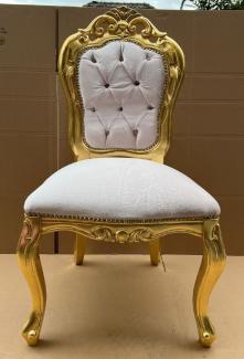 Casa Padrino Luxus Barock Esszimmer Stuhl Grau / Gold - Handgefertigter Barockstil Stuhl mit Muster - Esszimmer Möbel im Barockstil - Barock Möbel