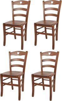 Tommychairs - 4er Set Stühle Cuore für Küche und Esszimmer, Robuste Struktur aus Buchenholz in der Farbe Helles Nussbraun lackiert und Sitzfläche aus Holz