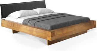 Möbel-Eins CURBY Balkenbett mit Polster-Kopfteil, Wangenfuß, Material Massivholz Vintage 140 x 220 cm Stoff Anthrazit