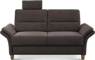 CAVADORE 2-Sitzer Sofa Wyk / 2er Couch im Landhausstil mit Federkern, Kopfstütze + Holzfüßen / 166 x 90 x 89 / Chenille, Braun