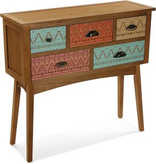 Versa Shikar Schmales Möbelstück für den Eingangsbereich oder Flur, Moderner Konsolentisch, mit 5 Schubladen, Maßnahmen (H x L x B) 84,5 x 30 x 90 cm, Holz, Farbe: Braun