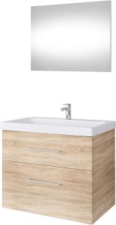 Planetmöbel Waschtischunterschrank 64cm mit Spiegel Badmöbel Set für Badezimmer Gäste WC Sonoma Eiche