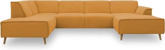DOMO Collection Jules Wohnlandschaft, Skandinavisches Sofa mit Federkern, Couch in U-Form, gelb, 191x333x159 cm
