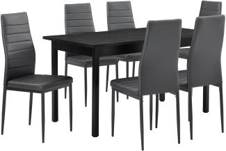 Esstisch mit 6 Stühlen schwarz/grau 140x60
