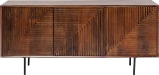 Kare Design Sideboard Grooves, edles Echtholz Sideboard in Braun mit eingekerbten Ornamenten an der Front, breite Kommode mit 3 Schüben, 2 große Fachböden (H/B/T) 79x164x40cm