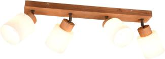 LED Deckenstrahler 4 flammig Korpus Holz & Glasschirme Weiß, Breite 60cm