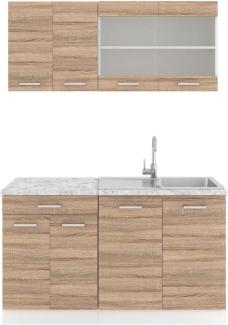 Vicco Küchenzeile Küchenblock Einbauküche R-Line Single 140cm (Sonoma Eiche/Weiß, Mit Arbeitsplatten)