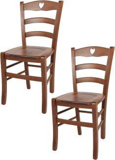 Tommychairs - 2er Set Stühle Cuore für Küche und Esszimmer, Robuste Struktur aus Buchenholz in der Farbe Helles Nussbraun lackiert und Sitzfläche aus Holz