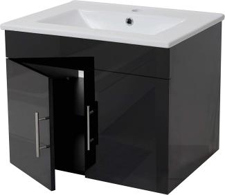 Waschbecken + Unterschrank HWC-D16, Waschbecken Waschtisch, MVG-zertifiziert, hochglanz 60cm ~ schwarz