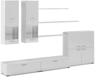 Skraut Home – Wohnzimmermöbel – 189 x 300 x 42 cm – LED-Beleuchtungssystem – Beta-Modell – große Speicherkapazität – moderner Stil – weißes Finish