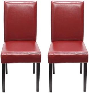 2er-Set Esszimmerstuhl Stuhl Küchenstuhl Littau ~ Kunstleder, rot, dunkle Beine