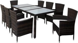 Casaria Polyrattan Sitzgruppe Monaco 8 Gartenstühle Stapelbar 7cm Auflagen Tisch 190x90cm Garten Gartenmöbel Set Braun