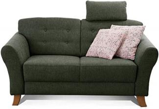 Cavadore 2-Sitzer-Sofa / Moderne Couch im Landhausstil mit Knopfeinzug im Rücken / Federkern / Inkl. Kopfstütze / 163 x 89 x 90 / Flachgewebe grün